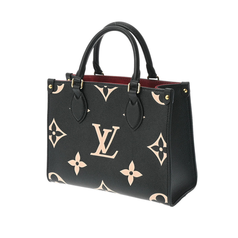 Louis Vuitton Leather Handbag Beige Monogram Empreinte Black OnTheGo Tan Black